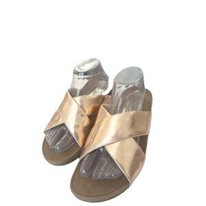FitFlop Shoes Womens Size 8 EU 39 Leather Criss Cross Slide Sandals Comfort Gold